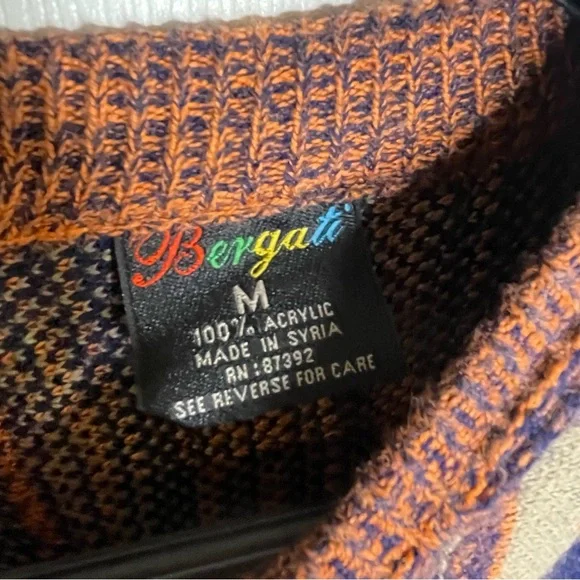 Bergati Coogi Style 3D Knit Sweater Vintage 90s Cable Multicolor Textured Sz Med